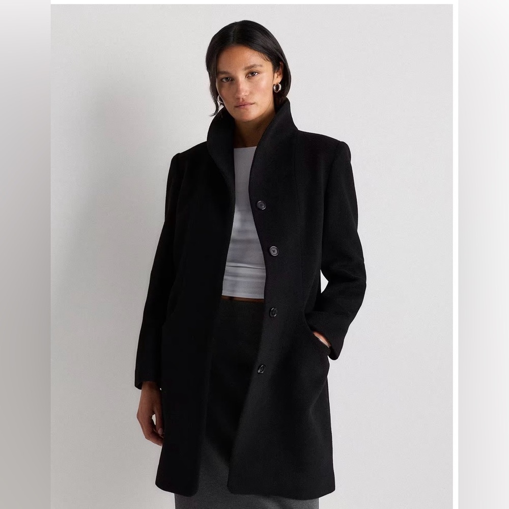 NWT Quince Black Wool Cashmere Cocoon Coat Minimalist Quiet Luxury Size L